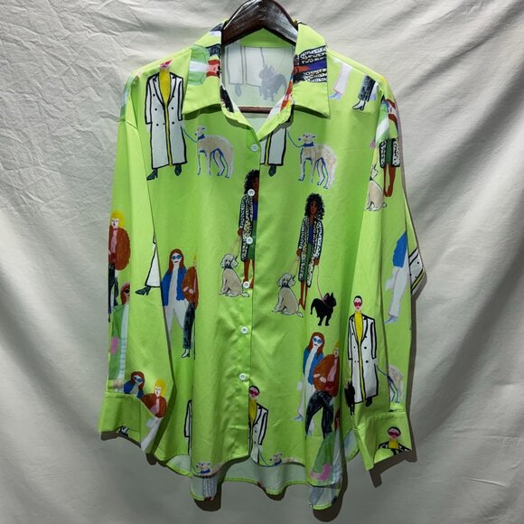 Womens Green Dog Walking Button down tunic shirt size XXL - Picture 2 of 5